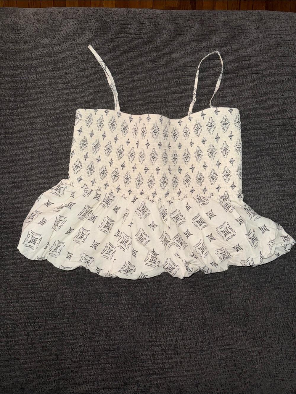 American Eagle Large Smocked Peplum Cami Top Boho Cottagecore Cream Black - Picture 4 of 8